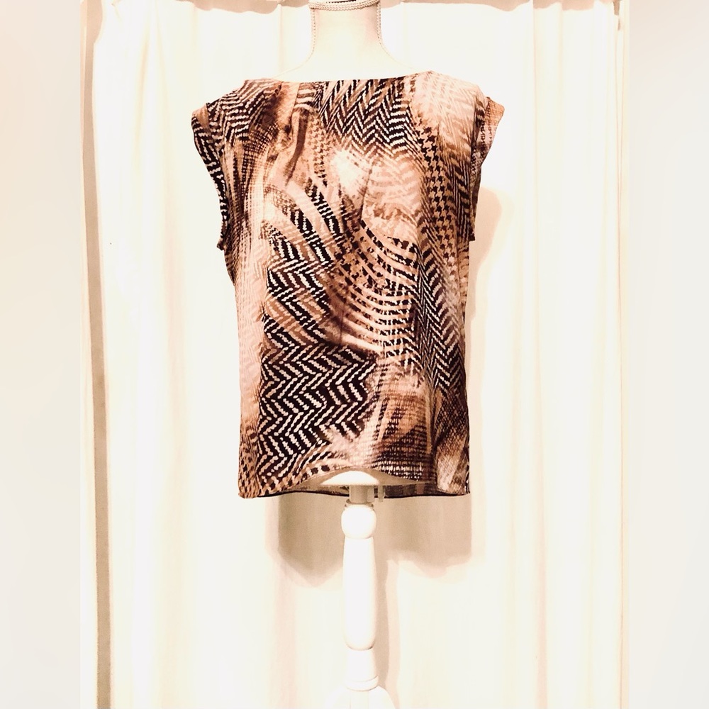 Women’s Vince CAMUTO Multi-pattered Tan and Black Blouse Medium